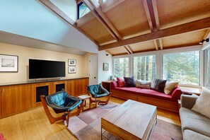 TV, fireplace, offices - Forested home with deck & grill near the Lodge, dogs welcome (Sea Ranch)