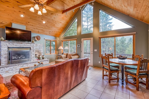 TV, fireplace, offices - Merz Mountain Hideaway - Mtn Views & Private Deck (Angel Fire)