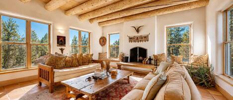 TV, fireplace