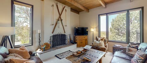 TV, fireplace, offices