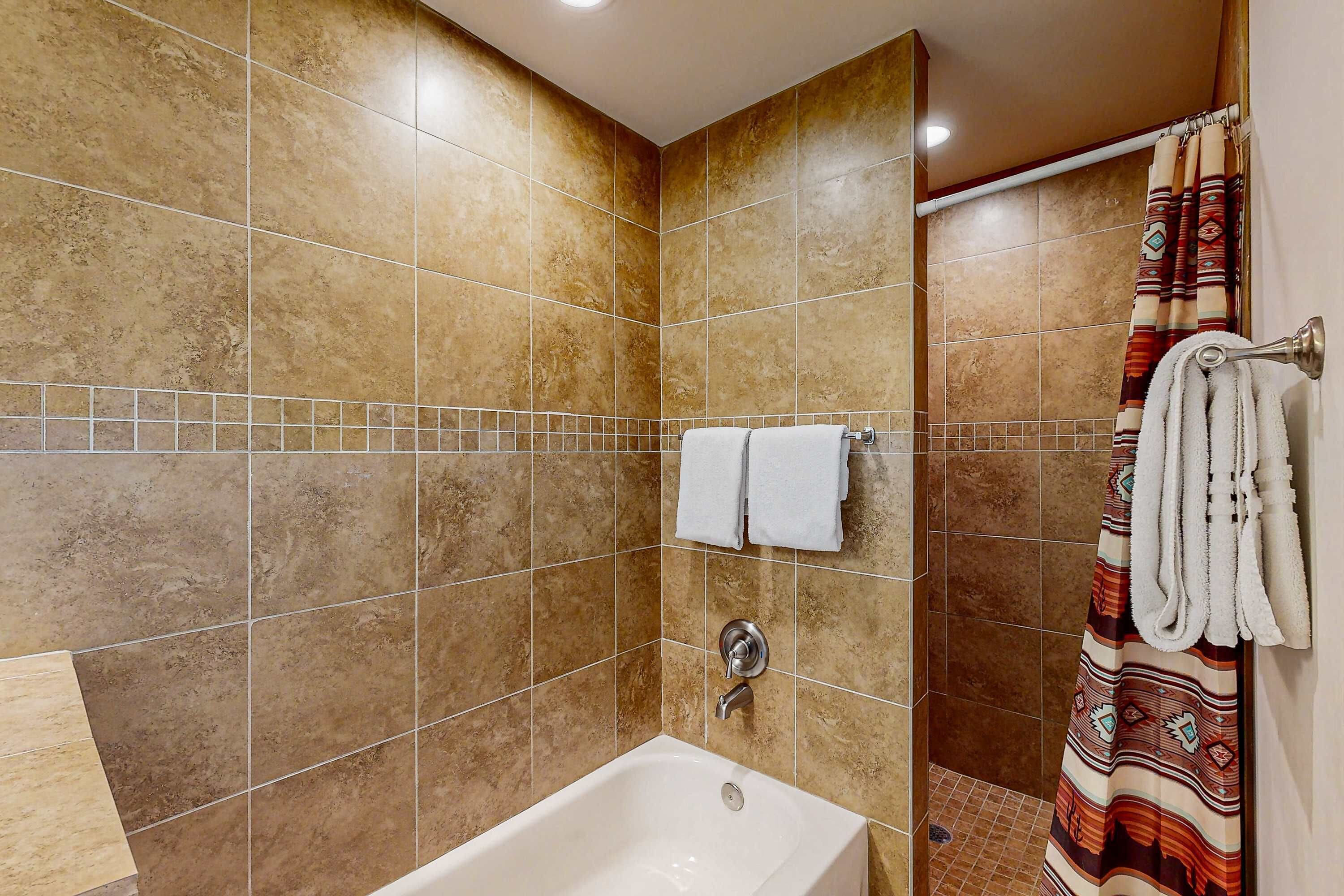 Shower, towels, shampoo