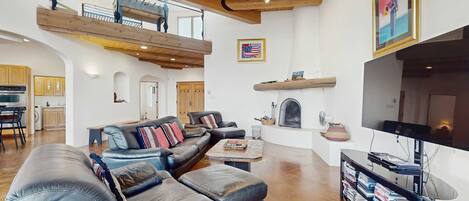 TV, fireplace, table football, offices