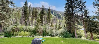 Amazing condo with river & mountain views, hot tub, & wood-burning fireplace