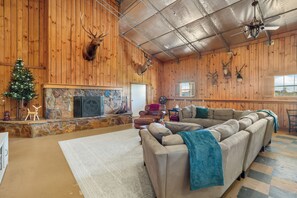 Smart TV, fireplace, foosball, table tennis