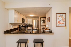 Fridge, microwave, oven, stovetop - Ocean Village Club I12, 2/2 condo in oceanfront gated community (St. Augustine)