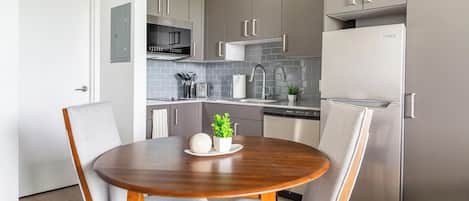 Fridge, dining tables