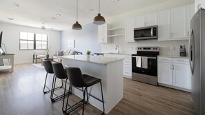 Fridge, dining tables - Landing | Chic 1BD, Gym, Clubhouse (Austin)