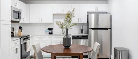 Fridge, dining tables