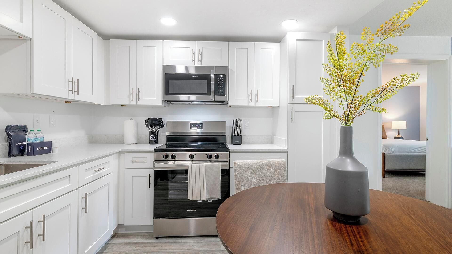 Fridge, dining tables
