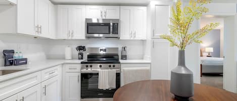 Fridge, dining tables