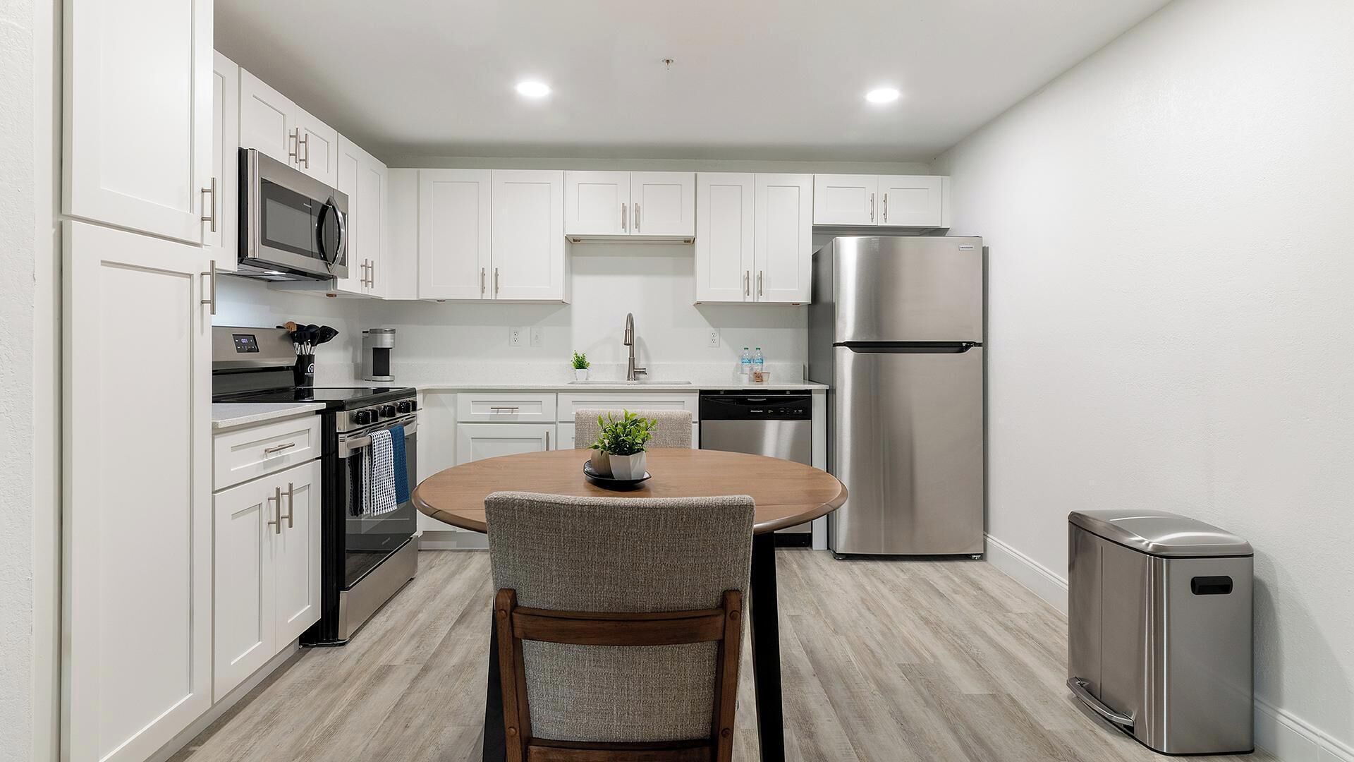 Fridge, dining tables