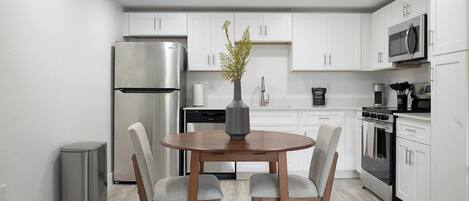 Fridge, dining tables