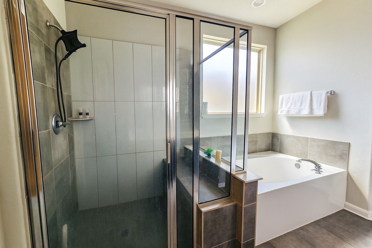 Hair dryer, bidet, towels, soap