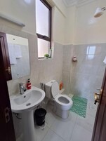 Deluxe Apartment | Bathroom | Shower, slippers, towels, soap
