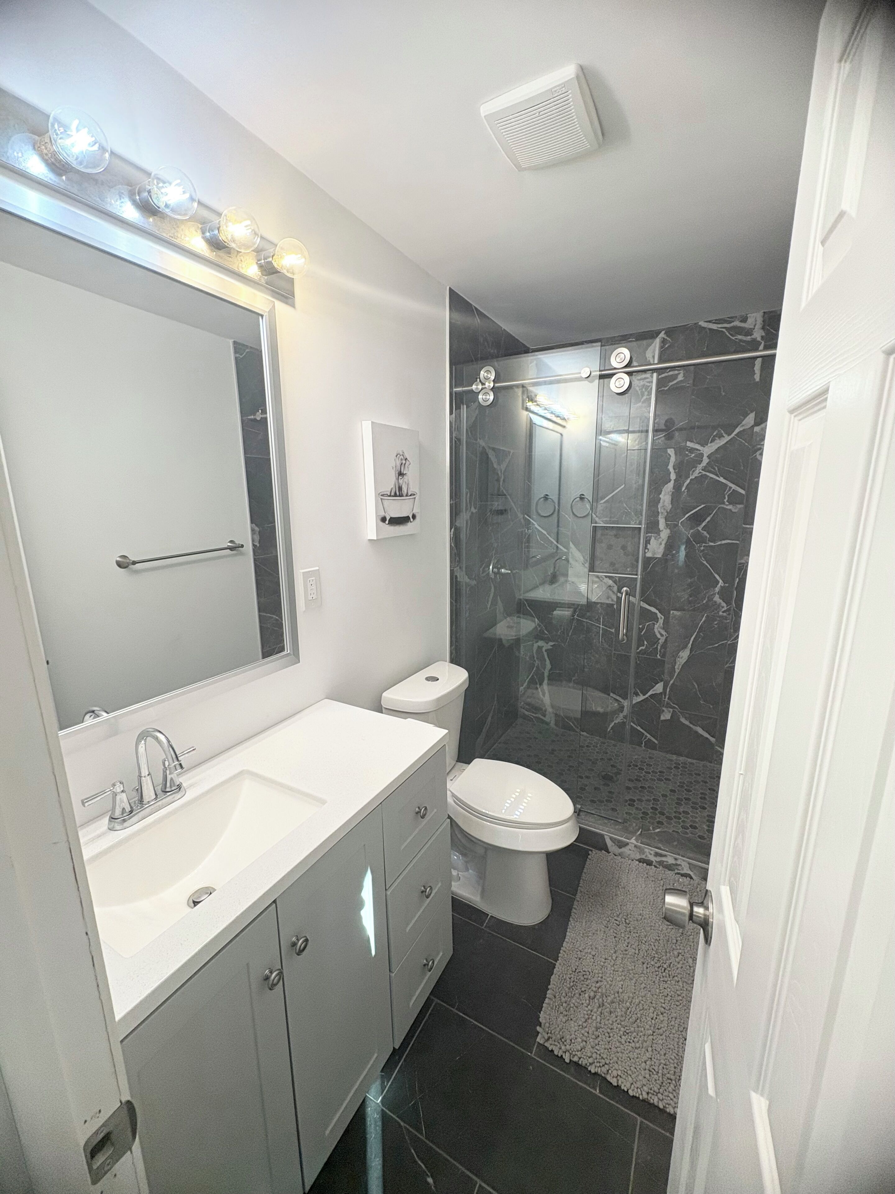 Shower, towels, toilet paper