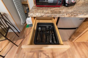 Microwave, stovetop, toaster, cookware/dishes/utensils