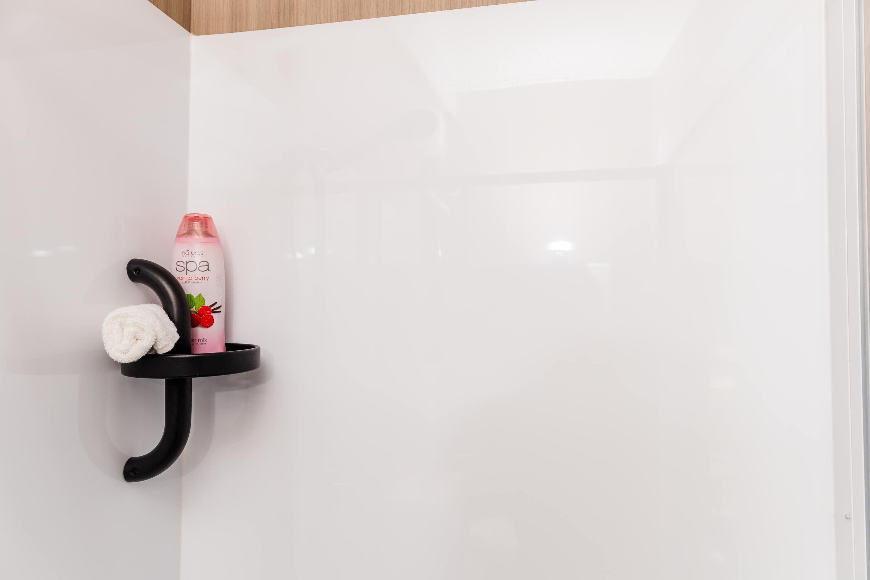 Ducha, secador de pelo, toallas, shampoo