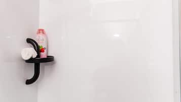 Ducha, secador de pelo, toallas, shampoo