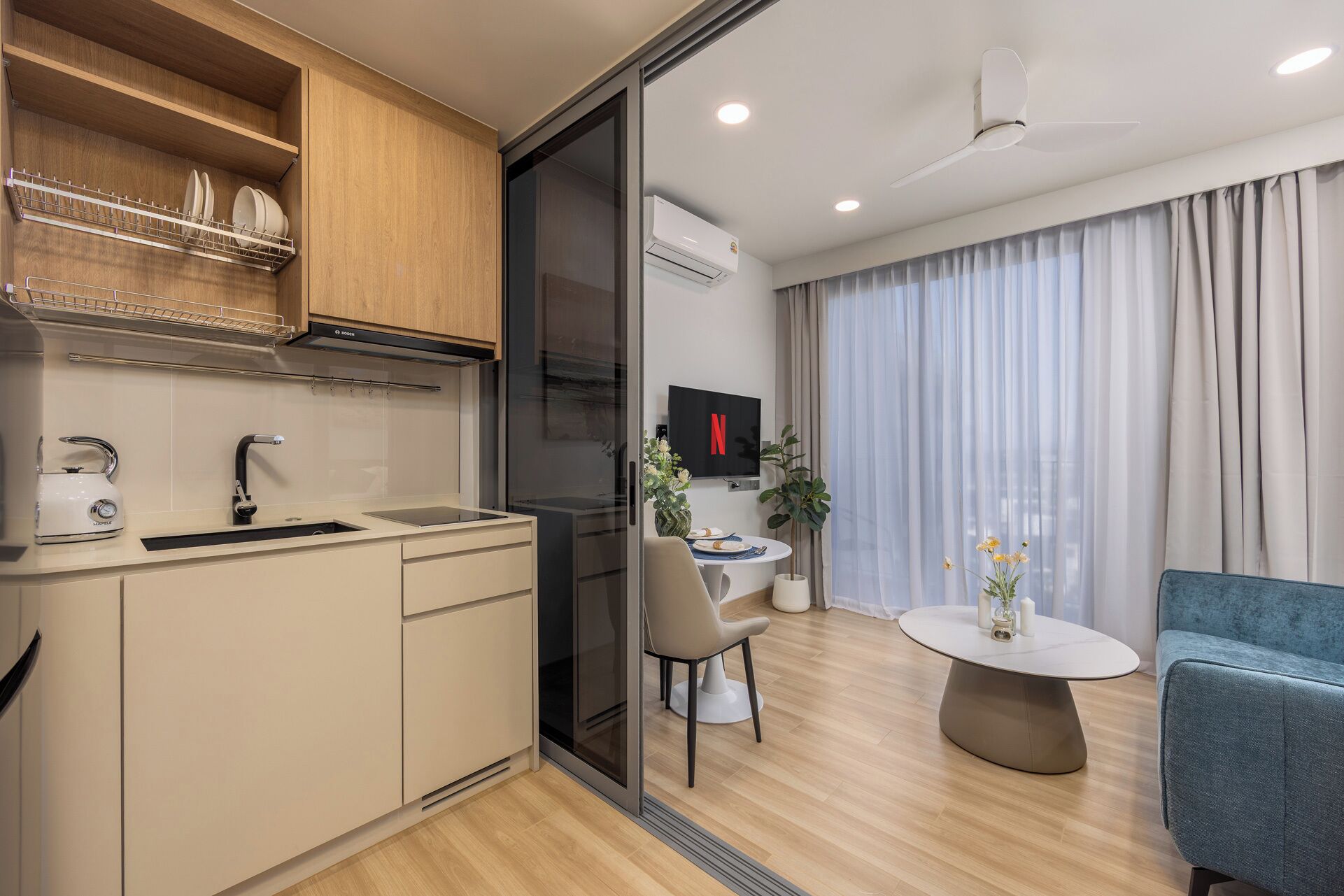 舒适开间, 1 间卧室, 阳台, 庭院景观 | 私人厨房