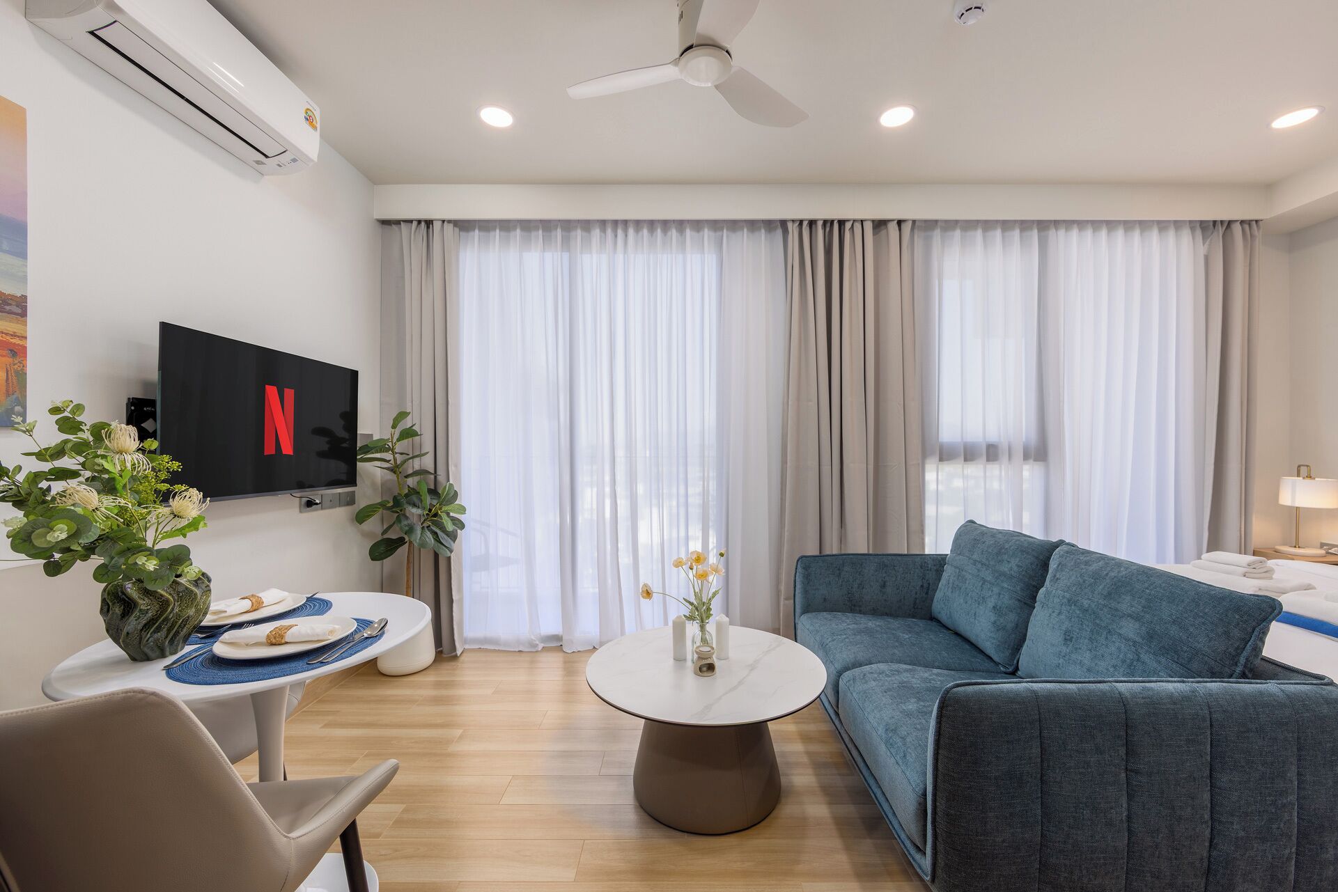 舒适开间, 1 间卧室, 阳台, 庭院景观