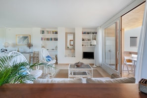 TV, fireplace