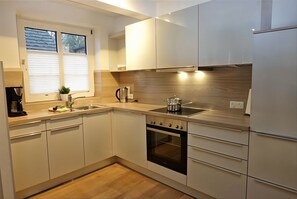 Fridge, oven, stovetop, dishwasher - Godewind - Apartment 1 - Holiday apartment Godewind 1: first floor with terrace, WLAN (Wyk auf Föhr)