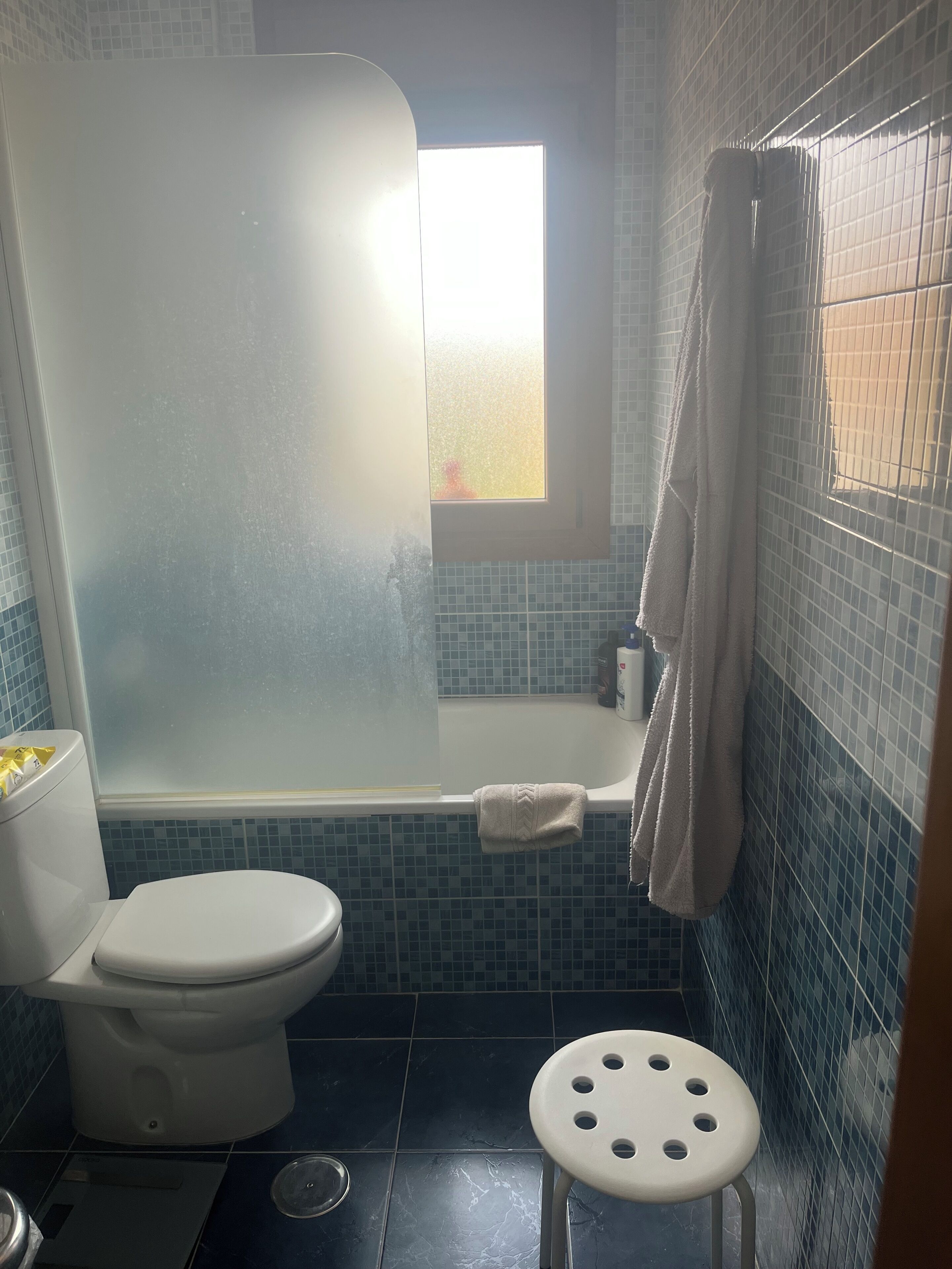 Een douche, een haardroger, zeep, toiletpapier