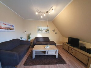 TV, stereo - Poseidon - Holiday apartment Poseidon on Föhr: balcony, garden, parking, WLAN (Wrixum auf Föhr)