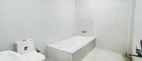 Shower, free toiletries, towels, soap