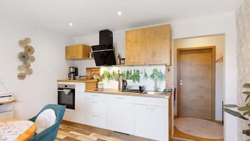Fridge, oven, stovetop, coffee/tea maker
