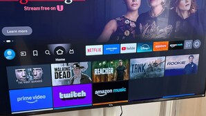 Ein Fernseher zeigt eine Streaming-Oberfläche mit verschiedenen Inhalten an.