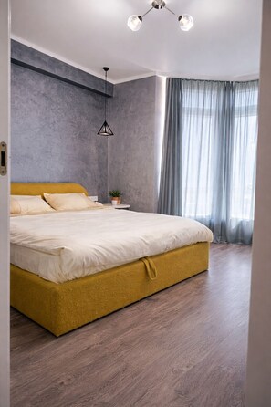 Iron/ironing board, Internet, bed sheets - New stylish apartment (Almaty)