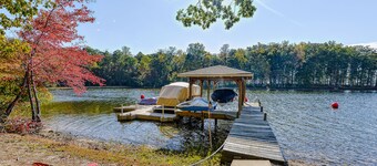 Lakefront Home with Private Dock, Hot Tub, Fireplace, & Central A/C - Free WiFi
