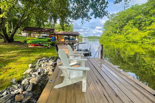 Dog-Friendly lakefront home with dock, game room, kayaks, hot tub, & firepit