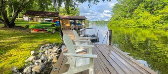 Dog-Friendly lakefront home with dock, game room, kayaks, hot tub, & firepit