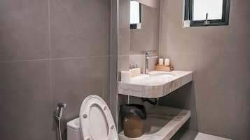 Ducha, secador de pelo, bidet, toallas