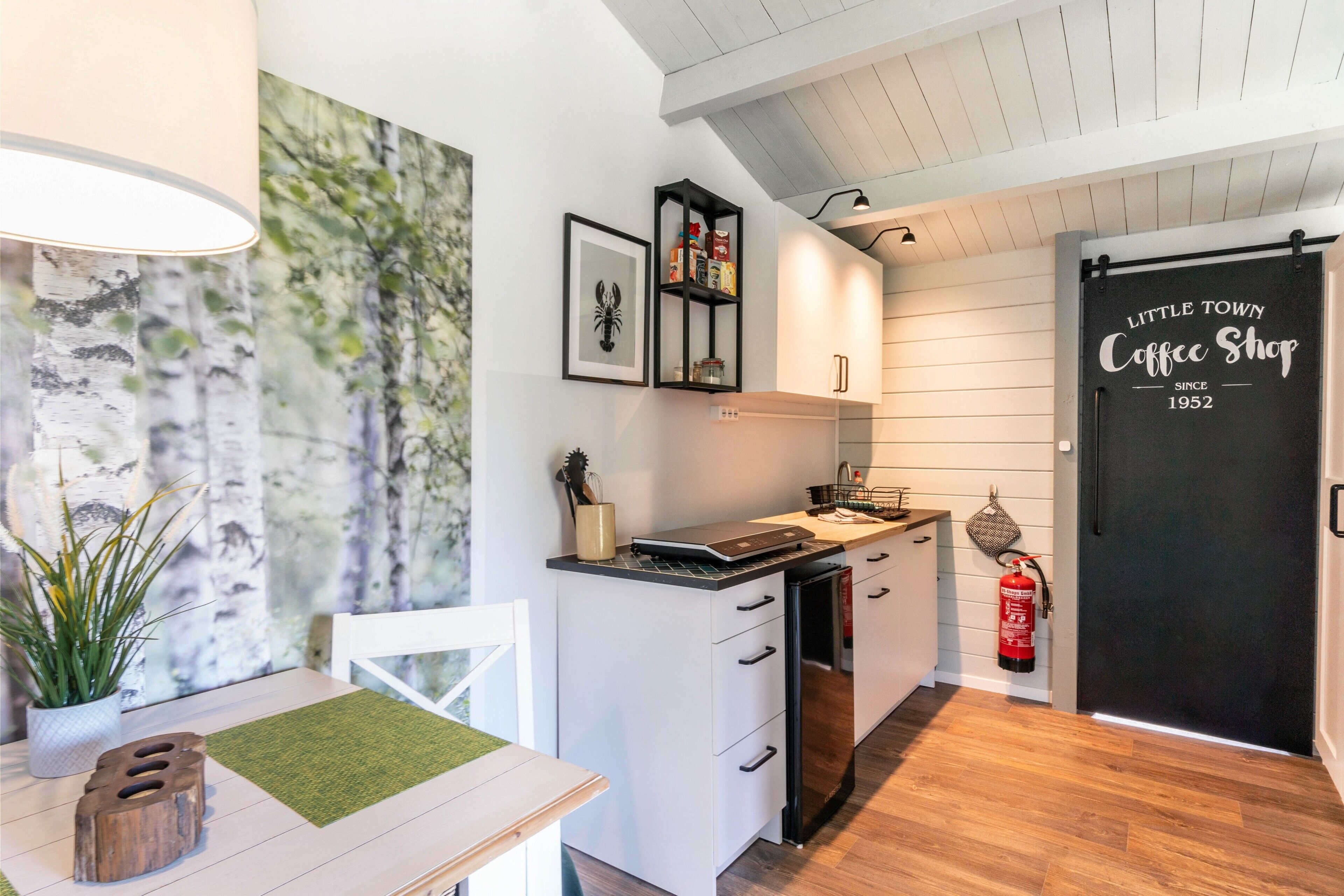Fridge, oven, stovetop, coffee/tea maker