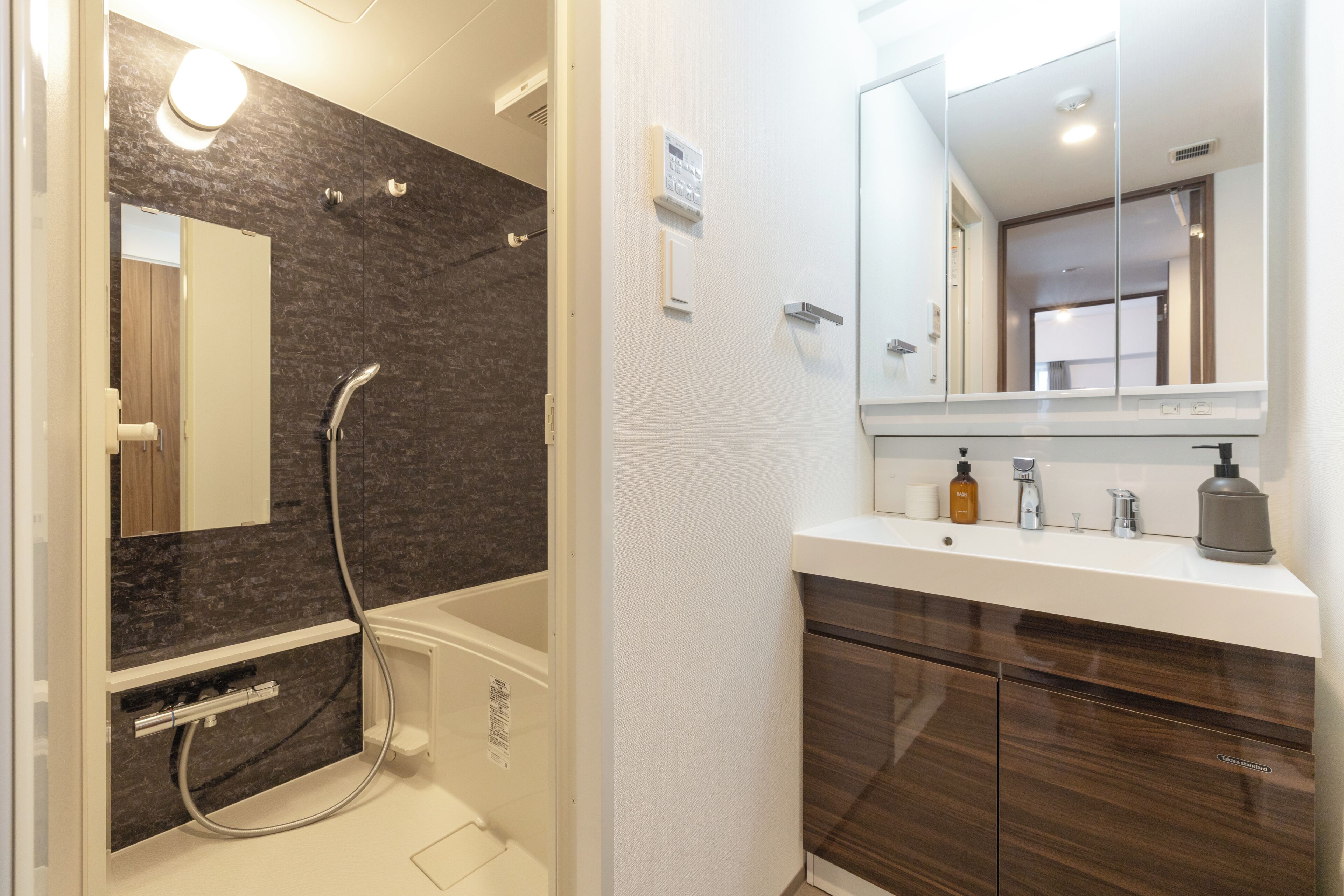 Separate bathtub and shower, hair dryer, bidet, towels