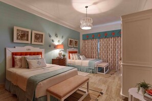 A bedroom with two beds, a bench, a dresser, a lamp, and a window with curtains. - ®3BR{Beach~Essence}@Terrenas +Pool+Maid+Beachfront (Las Terrenas)