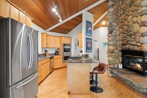 Fridge, microwave, oven, stovetop - Point Whitehorn Cottage by Gather: Coastal Retreat w/ Ocean Views, Deck & Beach (Blaine)