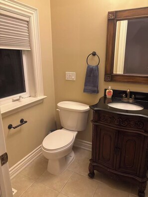 Hair dryer, bidet, towels, soap - right Ensuite Room 201 near Sheppard Subway | Free Parking & Wi Fi (Toronto)