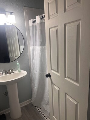 Hair dryer, towels, soap, shampoo - Location Location 
Mini Jr. Suite. 1-bedroom queen bed behind barn doors. (Tampa)