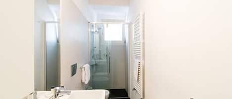 Hair dryer, bidet, towels, soap