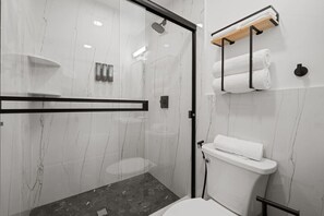 Shower, hair dryer - Front Row City Views: 1BR Suite with King Bed | Suite 3 (Boston)