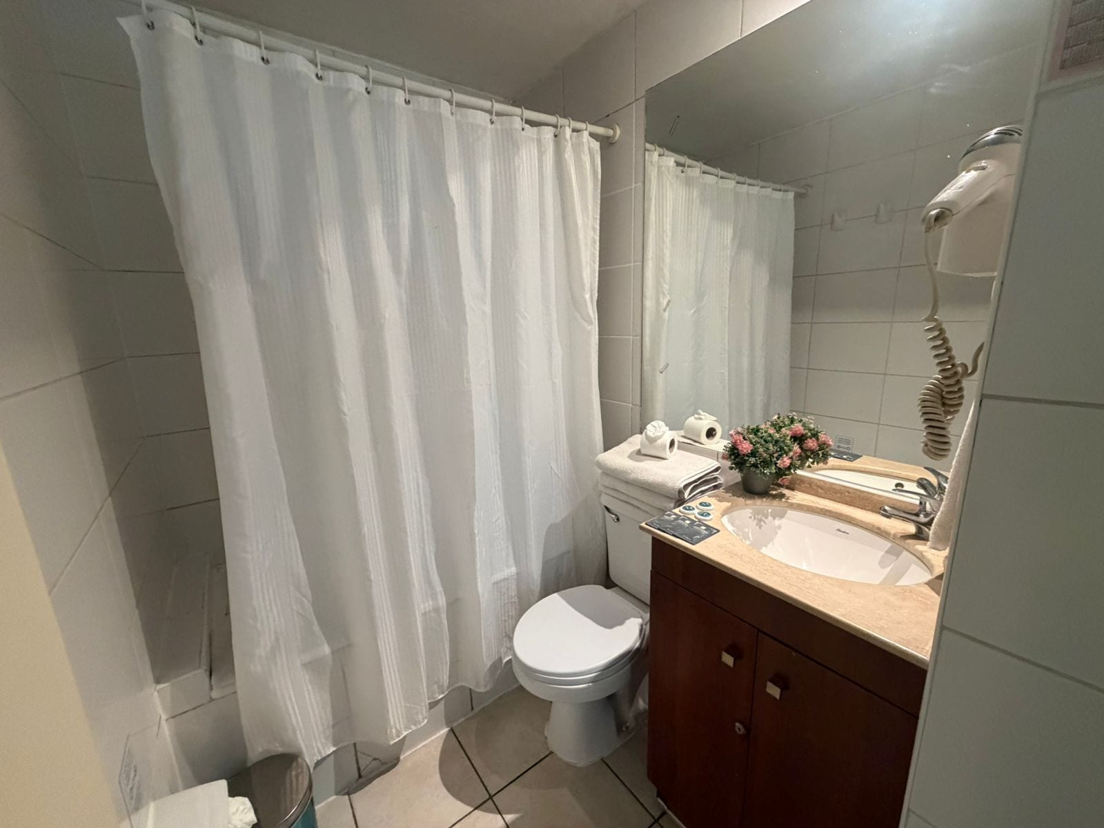 Secador de pelo, toallas, jabón, shampoo