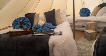 Mole bell tent in orchard, near Lyme Regis, Jurassic Coast, River Cottage
