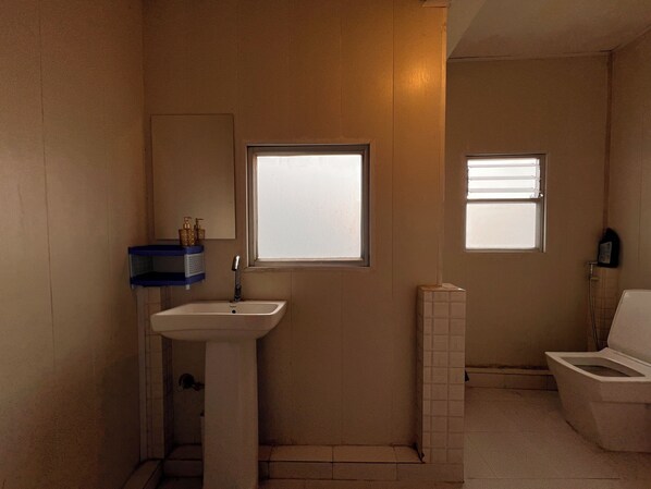 Chambre triple de base, balcon, vue sur la montagne | Salle de bain