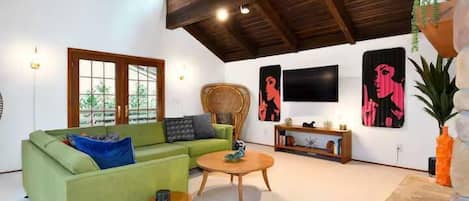 Televisión, chimenea y oficina