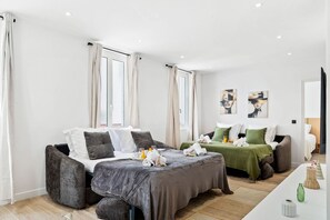 2 slaapkamers, een strijkplank/strijkijzer, internet