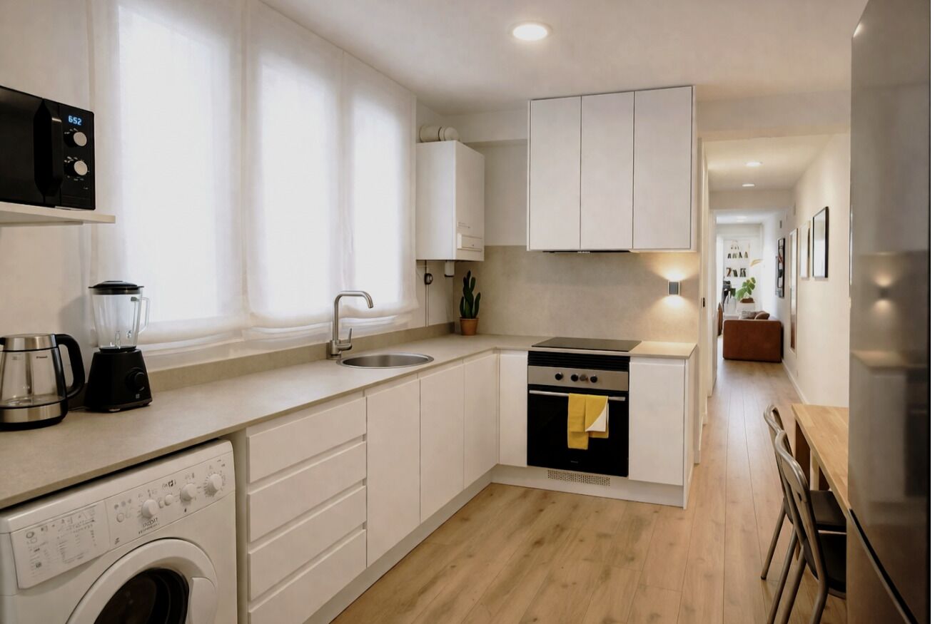 Fridge, microwave, oven, dishwasher